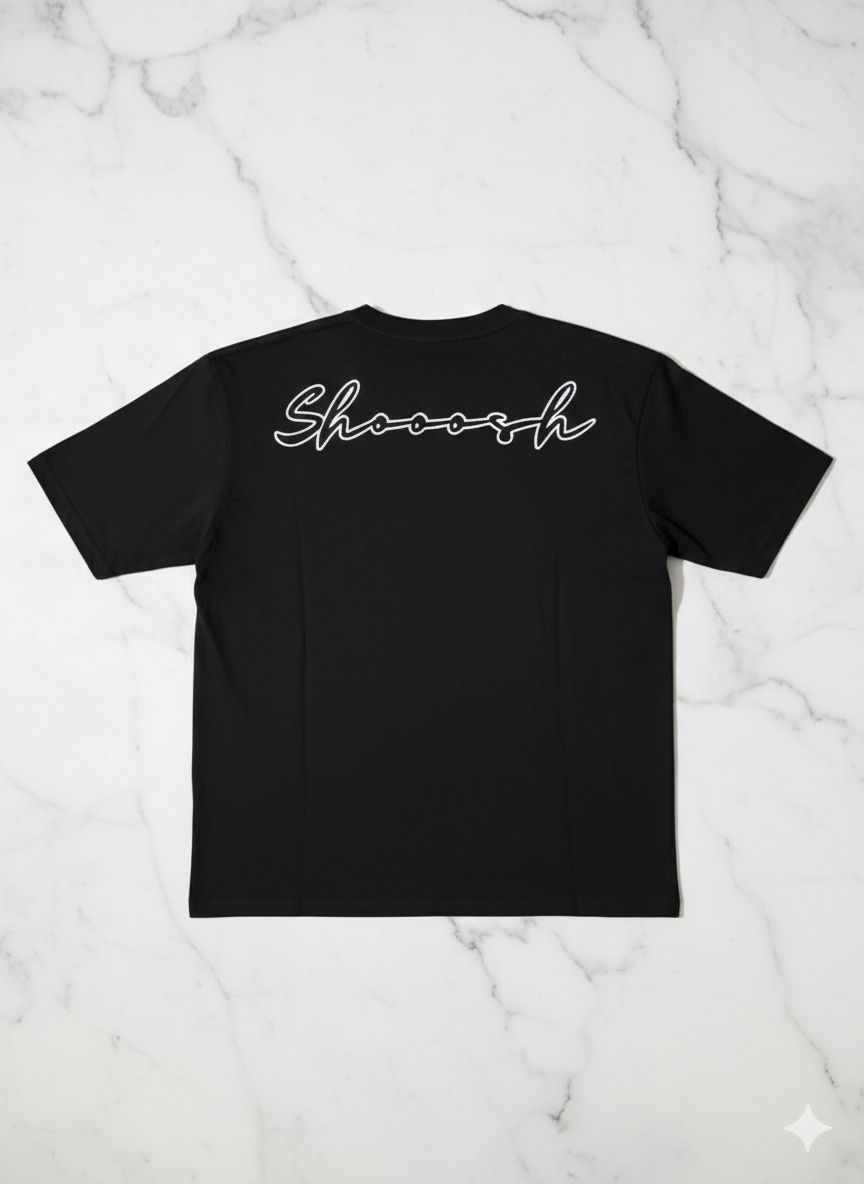 Black Oversized Tee – White SHOOOSH Logo