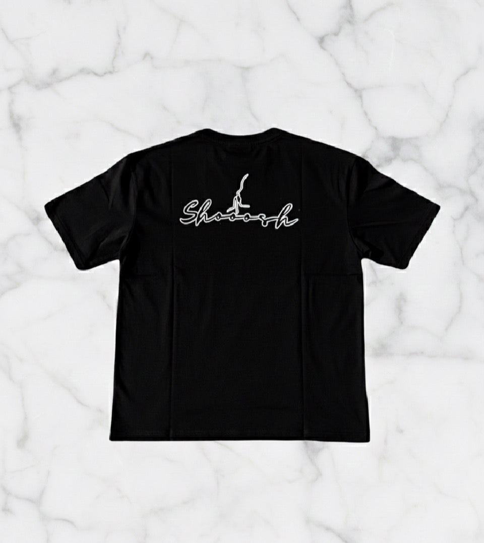 Black Oversized Tee – White SHOOOSH Logo