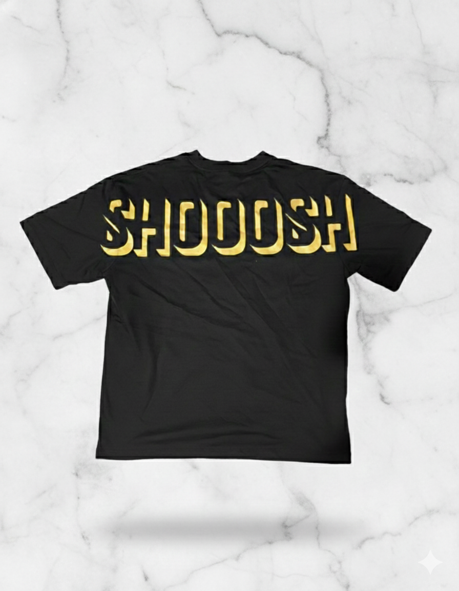 Black Oversized Tee – Gold SHOOOSH Logo