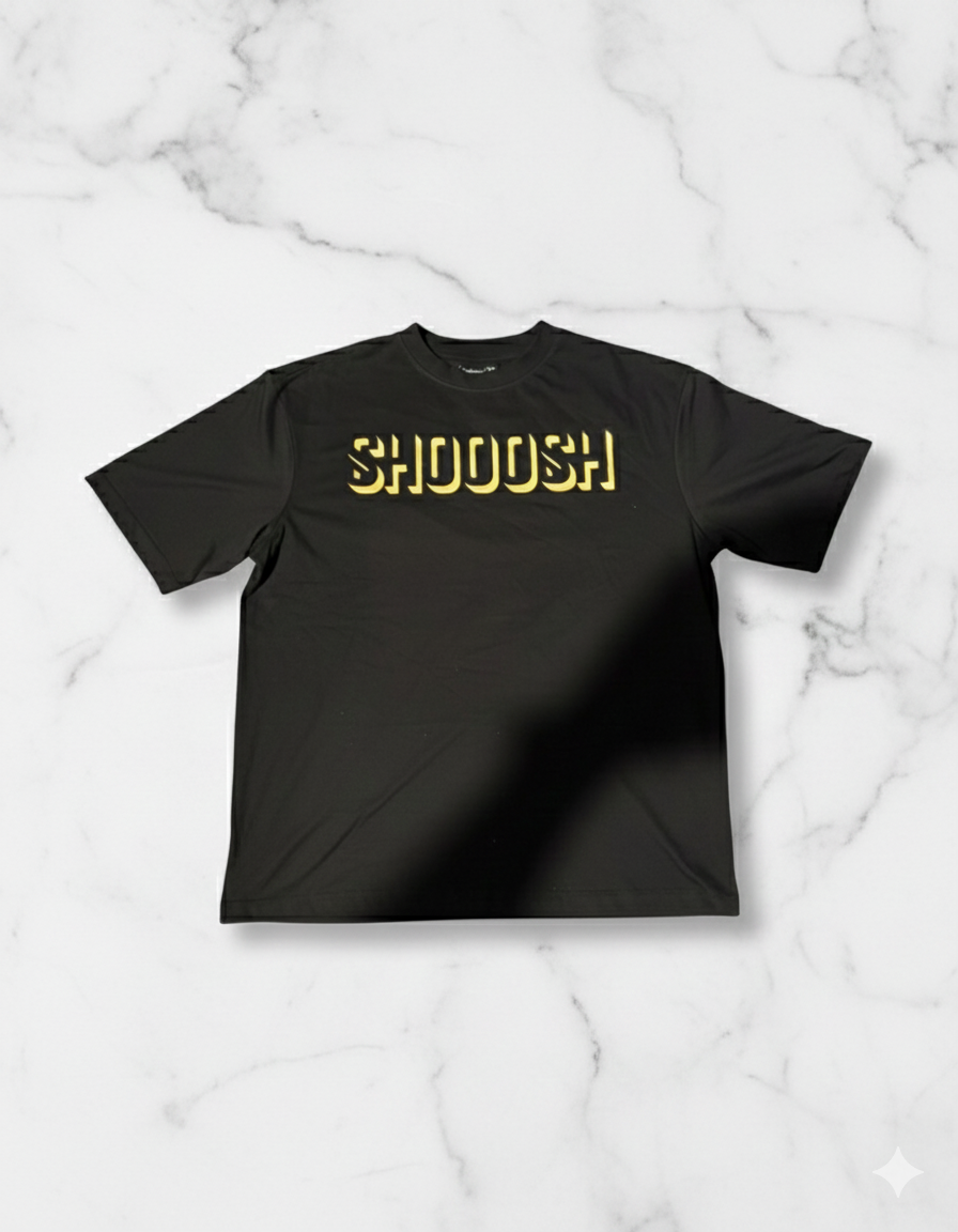 Black Oversized Tee – Gold SHOOOSH Logo