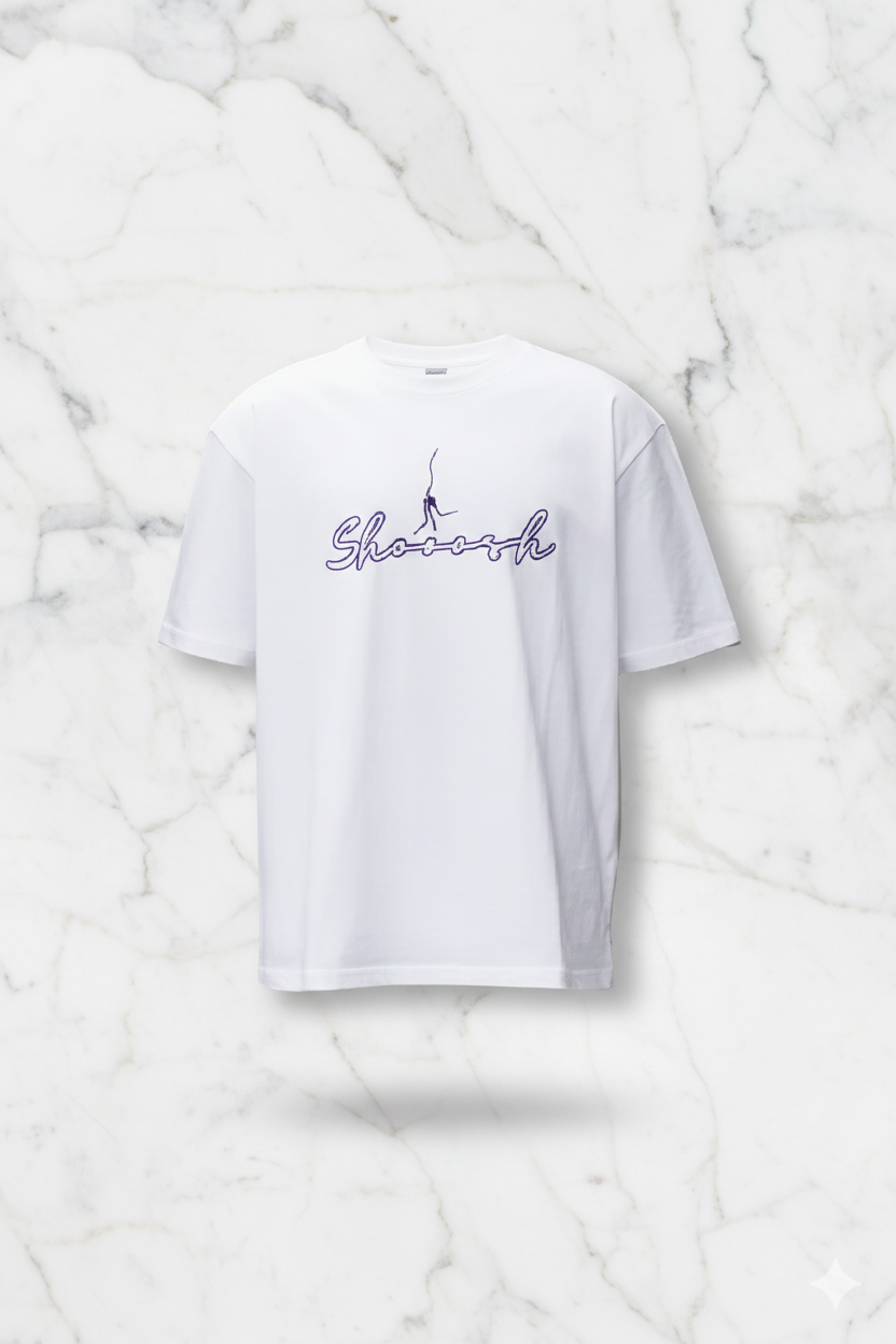 White Oversized SHOOOSH Tee – Black Logo
